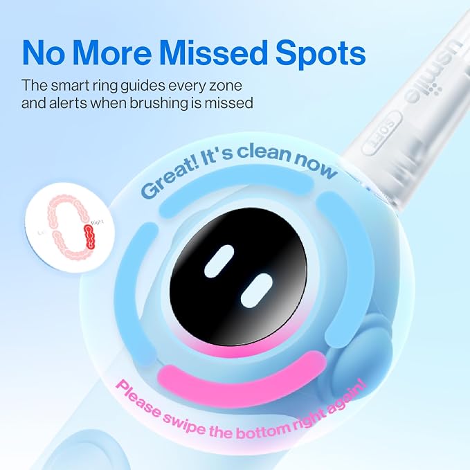 usmile Q30 Kids Electric Toothbrush 3+, Sonic Cleaning with Voice-Guided Brushing, USB-C Rechargeable, Ultra-Soft Brush Heads, IPX8 Waterproof (Blue)