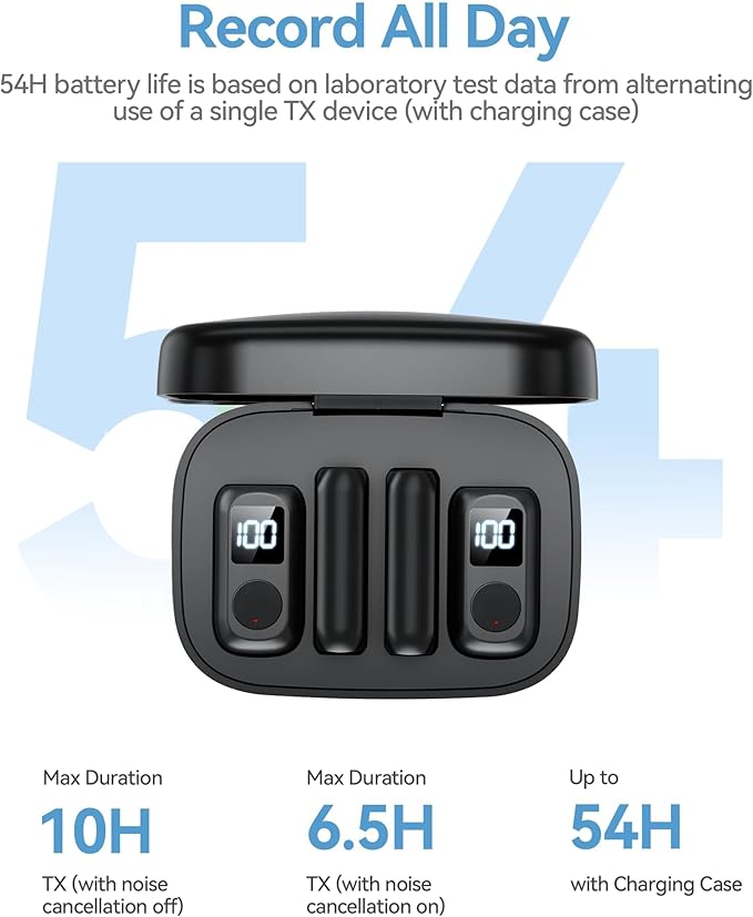 occiam Mini Lavalier Microphone for iPhone & Android Wireless Microphone Noise Reduction Magnetic Mini Lapel Mic with 54H Charging Case for YouTube Podcast Tiktok Vlogging Video Recording Black