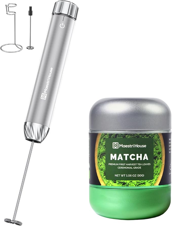 Maestri House LunaFro Max Handheld Electric Foam Maker Silver +Matcha