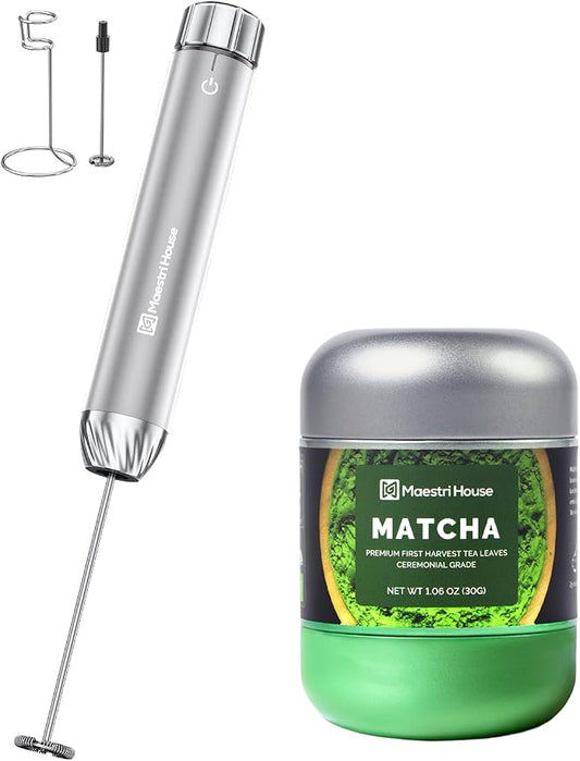 Maestri House LunaFro Max Handheld Electric Foam Maker Silver +Matcha