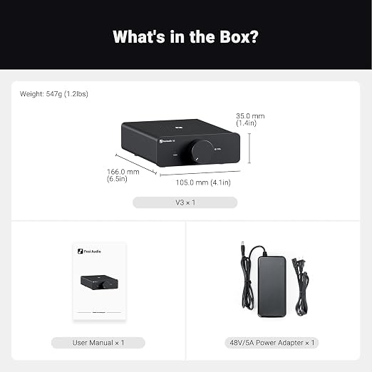 Fosi Audio V3 Stereo Amplifier Home Audio 300 Watts x2 Power TPA3255 Class D Mini Speaker Amp 2 Channel Audio Component for Passive Bookshelf Tower Speakers Desktop Home Theater with 48V Power Supply