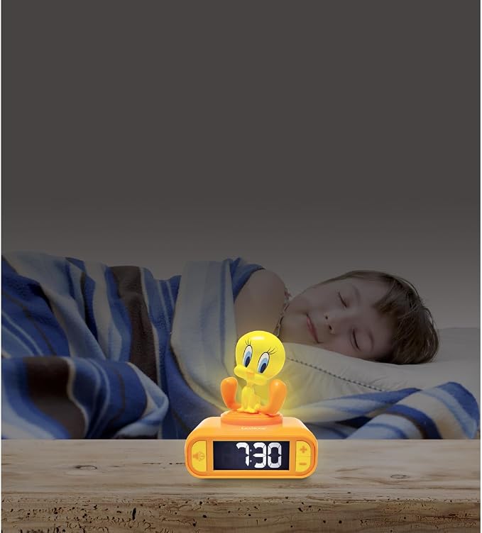 LEXIBOOK, Tweety Night light Alarm Clock with sounds, Yellow, RL800TW