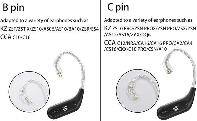 CCA KZ AZ09 IEM Bluetooth Adapter, Bluetooth 5.4 Module, Wireless Waterproof Ear Hook Extra, Long Battery Life Cable for KZ ZS10 PRO/X/2, ZSN Pro/X, AS16 PRO, Zax,ZAR, CRA/C12(C pin)