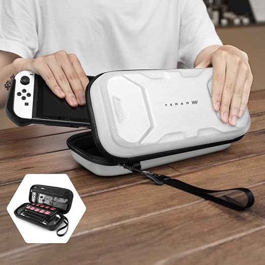 Mumba Carrying Case for Nintendo Switch OLED & Nintendo Switch 2017, [Plus Version] Portable Protective Travel Carry handbag Pouch for Blade/Battle Case [Large Capacity] (White)