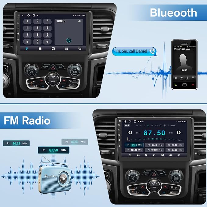Car Radio Stereo for Dodge Ram 2013-2018 1500 2500 3500 Automatic AC Android 13 2G RAM 64G ROM with Wireless Carplay Android Auto, 9-inch Touch Screen Head Unit