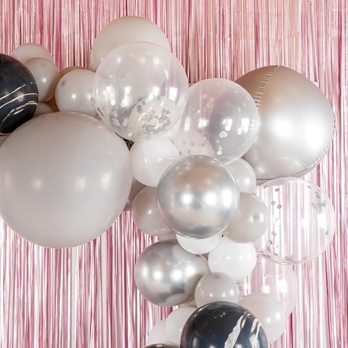 Restaurantware-Balloonify Balloon Garland Set, 1 Party Decoration Kit - 102 Balloons, With Chain, Gray & Metallic Silver Latex Balloon Arch Kit, Includes Glue Dots