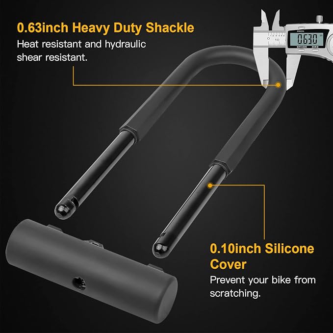 Bike U Lock Heavy Duty Bike Lock Bicycle U Lock, 16mm Shackle and 4ft/6ft Length Security Cable with Sturdy Mounting Bracket for Bicycle, Motorcycle and More