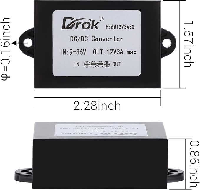 DROK Boost Buck Converter 9V-36V to 12V 3A 36W Plastic Shell Waterproof Auto Step Up Down Voltage Regulator 12V Volt Transformer for Car Audio Solar Power System LCD Television LED Display Screen
