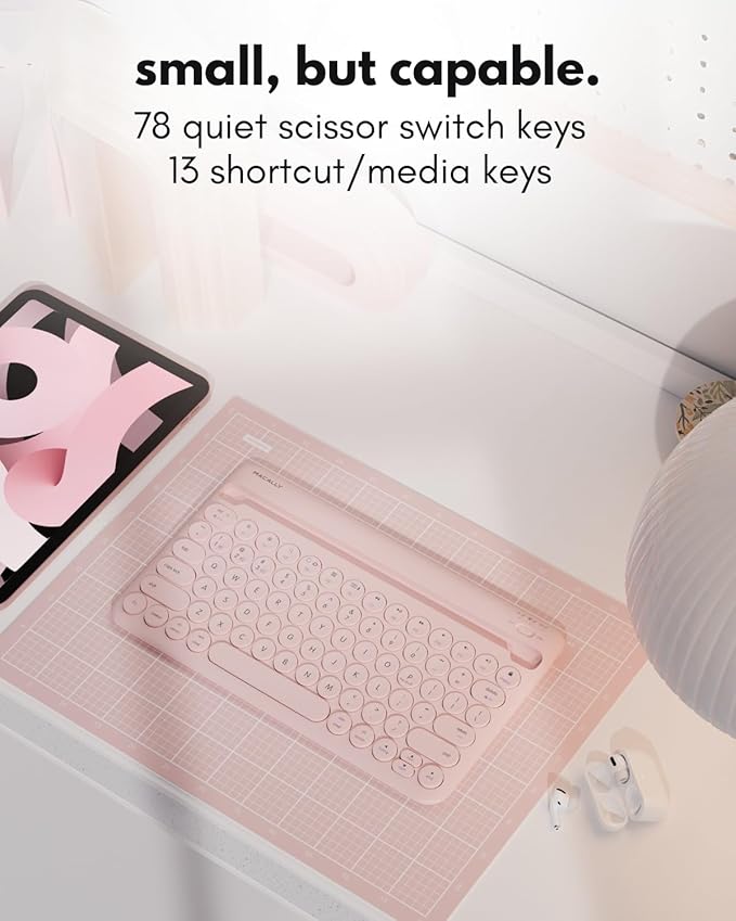 Macally Bluetooth Keyboard for iPad | Wireless Keyboard for Tablet, iPhone (Multi-Device, Built-in Stand, Rechargeable) Easy to Use and Cute Portable