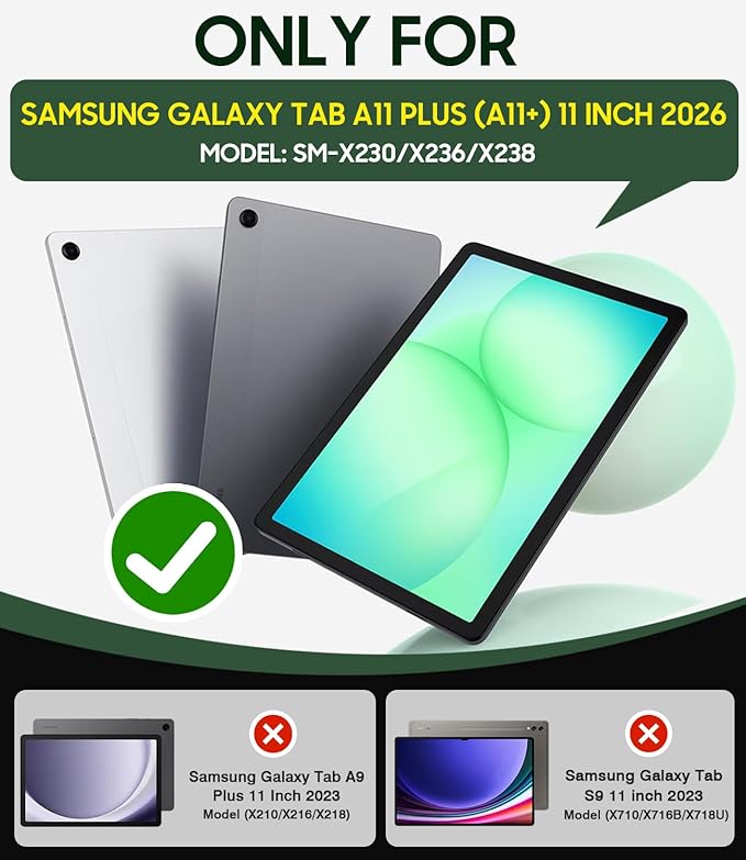 Cantis Case for Samsung Galaxy Tab A11 Plus 11 Inch 2026 (SM-X230/X236/X238), Shockproof Case for Tab A11+ with Screen Protector/Rotating Stand/Pen Holder/Shoulder Strap, Black