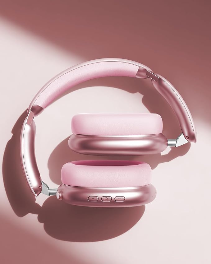Wentronic Y02 Active Noise Cancelling Headphones, Wireless Over-Ear Bluetooth 5.4 Headphones with Microphone, 60H Playtime, Hi-Res Audio, Big Bass, Foldable Lightweight for Travel Home Office, Pink