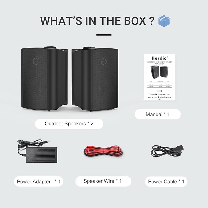 Herdio 4 Inch Outdoor Bluetooth Speakers Waterproof Wired 200 Watt,Indoor, Patio,Deck Wall Mount Speakers (Black)