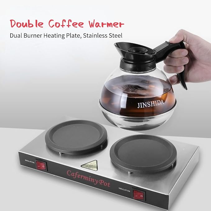 Commercial Coffee Warmer Dual Decanter Warmer Plate, Stainless Steel Portable Warmer for Standard Glass Decanter, Suitable for Cafe, Break Room, Buffet, Event and Commercial Use