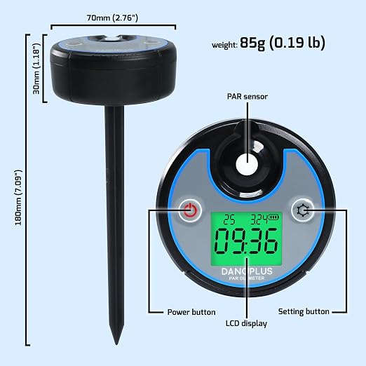 DLI Light Meter 2 in 1 PAR DLI Meter, 400-700nm Sunlight Meter Measure PPFD and DLI (Daily Light Integral), Record and Export 5 Years of Data, Light Measurement Tool for for Lawn, Garden, Plants