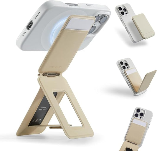 MOFT Phone Tripod Wallet, 3 in 1 Phone Stand Magnetic Wallet, NFC-Supported Magnetic Phone Stand, MOVAS Vegan Leather Adjustable Card Holder, Earthen Beige