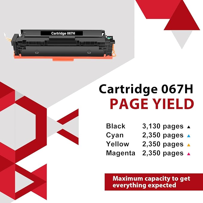 067H 067 Toner Cartridge Set MF650C MF654Cdw MF656Cdw Compatible for Canon 067 Color ImageCLASS LBP632Cdw MF653Cdw LBP633Cdw MF652Cdw LBP630C MF651Cw LBP631Cw MF655Cdw Printer High Yield 4 Pack Ink