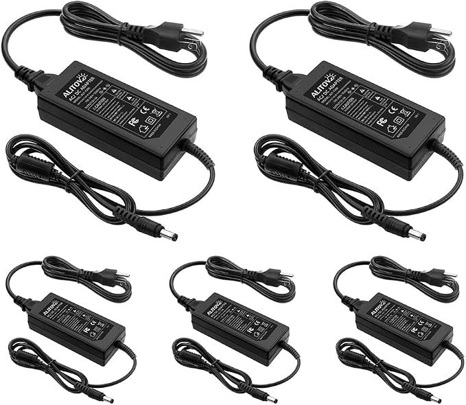 ALITOVE 12V DC Power Supply 6A 72W AC Adapter 100~240V 50-60hz 12 Volt Transfomer 6 Amp 5A 4A 3A AC to DC Converter with 5.5x2.5mm 2.1mm Plug for LED Strip Light CCTV Camera Pump Fan,5-Pack
