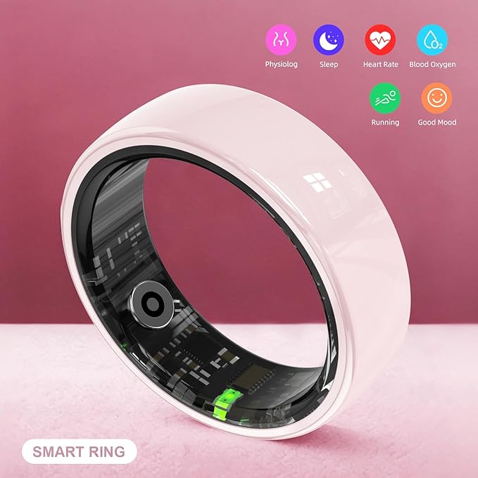 Ceramic Smart Ring, Advanced Health & Fitness Tracker with Heart Rate, Blood Oxygen, Sleep Monitoring, 5ATM Waterproof, Long-Lasting Battery, Remote Camera Control, for Android & iOS (Pink, 10)