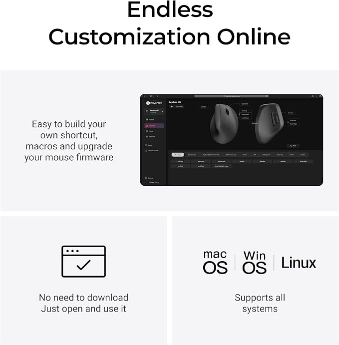 Keychron M5 Wireless Ergonomic Mouse, Compact Vertical Mice with Thumb Wheel, Silent Clicks, 2.4 GHz/Bluetooth/Wired Rechargeable, Customizable Buttons, for Laptop macOS/Windows - Black