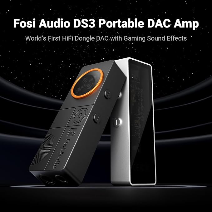 Fosi Audio DS3 USB-C DAC HiFi Amp Dongle, Portable Headphone Amplifier with 7.1 Spatial Audio, ES9039Q2M XMOS Powered, DSD512, 3.5mm Single 4.4mm Balanced for PC/Phone/ PS5/ Switch Black