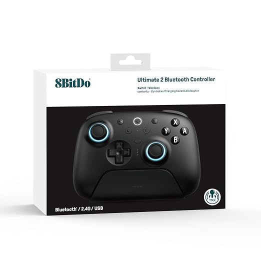 8BitDo Ultimate 2 Bluetooth Controller for Switch/Switch 2 & Windows PC, Switch Pro Controller with TMR Joysticks, Switchable Hall Effect/Tactile Triggers, Vibration and Motion Control - Black