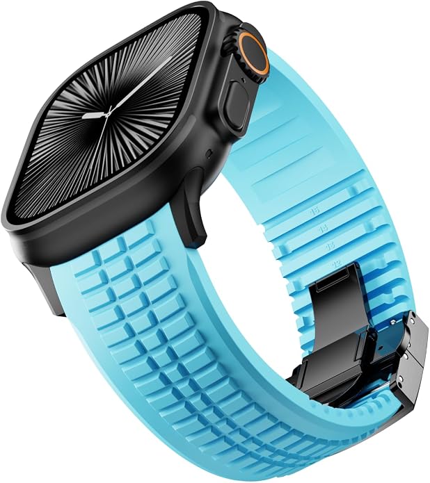 Silicone Watch Band Compatible with iWatch Ultra 2 / Ultra/Series 10 9 8 7 (44mm 45mm 46mm 49mm), Sport bands with Folding buckle, Rugged Heavy Duty Modern Design for Men