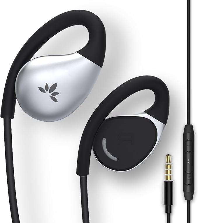 Avantree Resolve –3.5mm AUX Wired Open-Ear Earbuds w/Mic & Over-Ear Hook | Large Size, Compatible with Android Smartphones & Laptops & PC with AUX Jack, Ideal for Office, Outdoor & Home