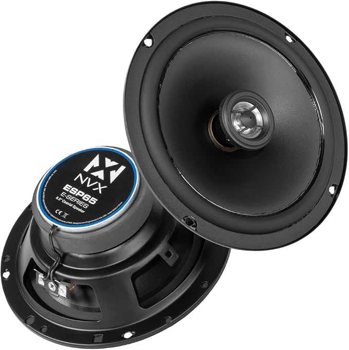 NVX® ESP65 6.5" E-Series 2-Way Coaxial Car Speakers, 360W Peak (120W RMS), 13mm PEI Dome Tweeters, Polypropylene Cone, Rubber Surround, 4 Ohm, Easy Installation for Cars/Trucks (Pair)