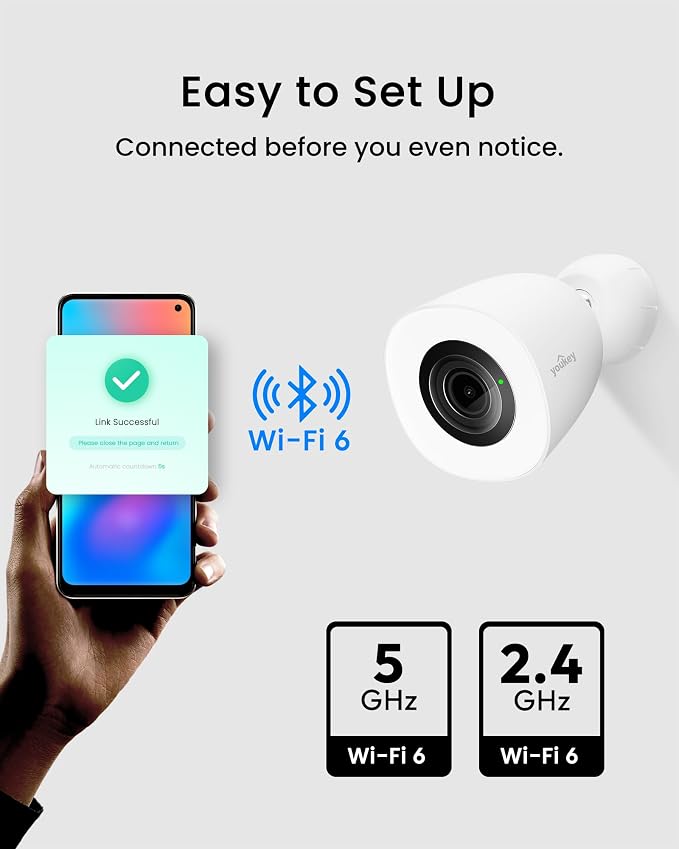 youkey 4K Outdoor Security Camera with Adjustable Ring Light, No Monthly Fees, Plug-in WiFi 6, F1.0 Color Night Vision, 24/7 Recording, AI Human & Vehicle Detection, IP67, Works with Alexa & Google