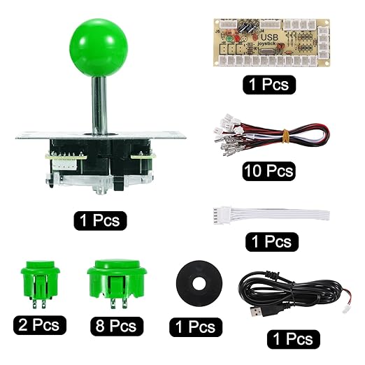 MECCANIXITY PC Joystick DIY Kit Arcade Game Joystick DIY Parts Arcade Button ABS 5 Pin for PC Classic Arcade Green