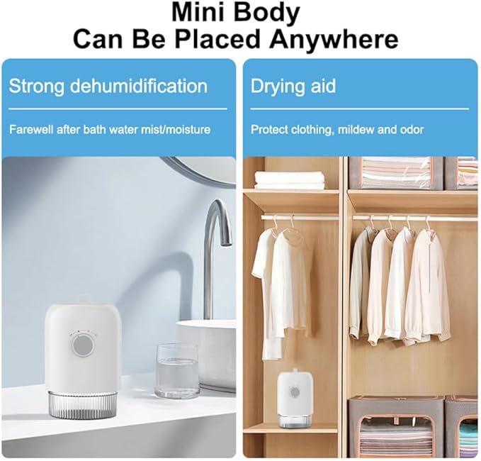 Dehumidifier for Home (300 Sq.Ft), Small Dehumidifiers with Auto Shut Off, Ideal for Closet Bedroom Bathroom RV T1-WHITE Upgrade