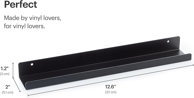 Vinyl Record Shelf - A Metal Display Shelf - Wall Mount Now-Playing Vinyl Shelves - an Album Record Holder that Doubles as a Picture Ledge - Fits All Records (Black)