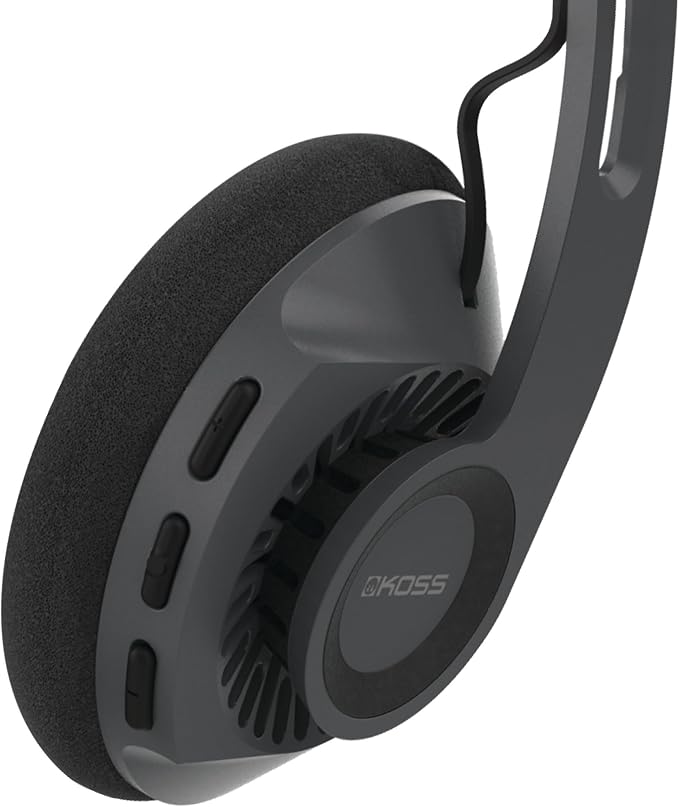 Koss KPH30 Wireless Bluetooth Retro Style On-Ear Headphones, 20+ Hour Battery Life, USB-C Charging, Microphone, Stealth Grey