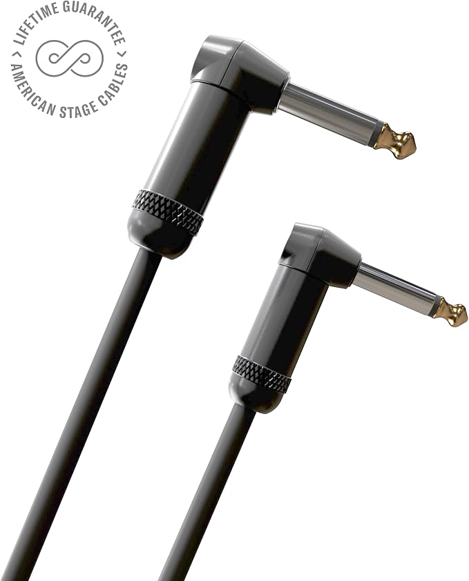 D'Addario Guitar Cable - American Stage - Made in the USA - Geo Tip for Secure Connection - 1/4 Inch Male to 1/4 Inch Male - 10 Feet - Right Angle Ends - 1 Pack