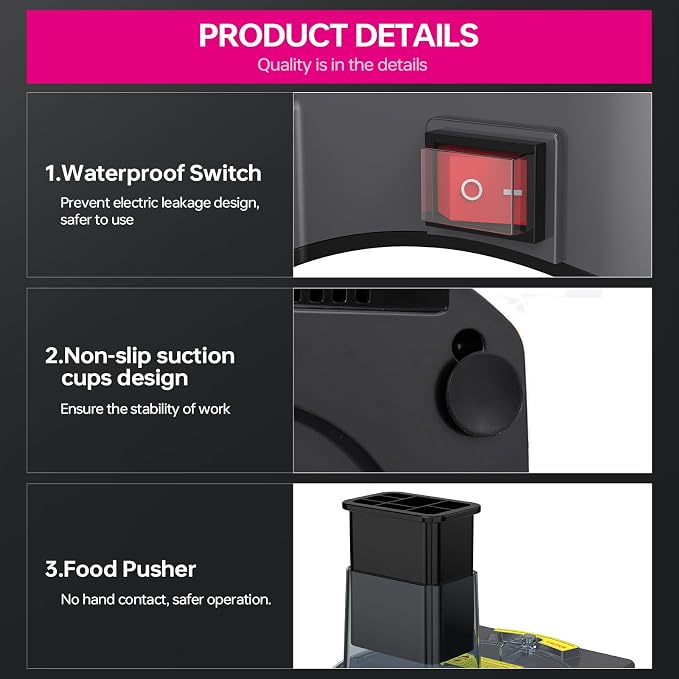 3 in 1 Electric Food Processor Vegetable Dicer Chopper Multifuntional Potato Cutter Onion Slicer with 3 Stainless Steel Blades for Commercial & Home Use