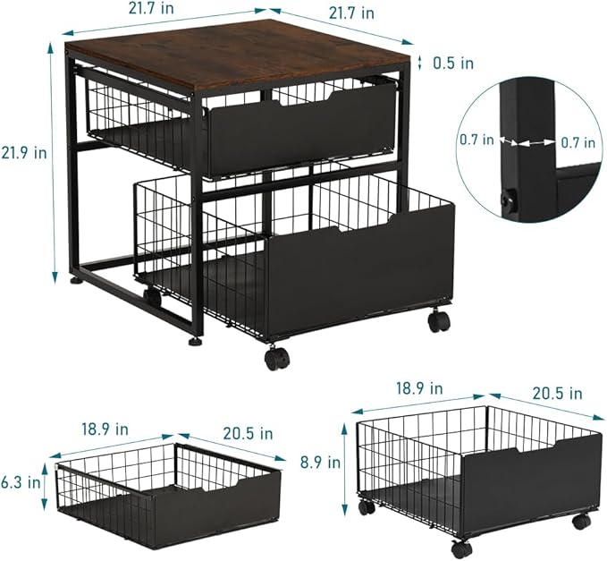 KELIXU Mini Fridge Stand with Storage Drawer, Small Refrigerator Cart with Wheels, Heavy Duty Microwave Stand, 21.7" L x 21.7" W Mini Fridge Cabinet for Dorm, Home, Office, Hold 300 LBS, Rustic Brown