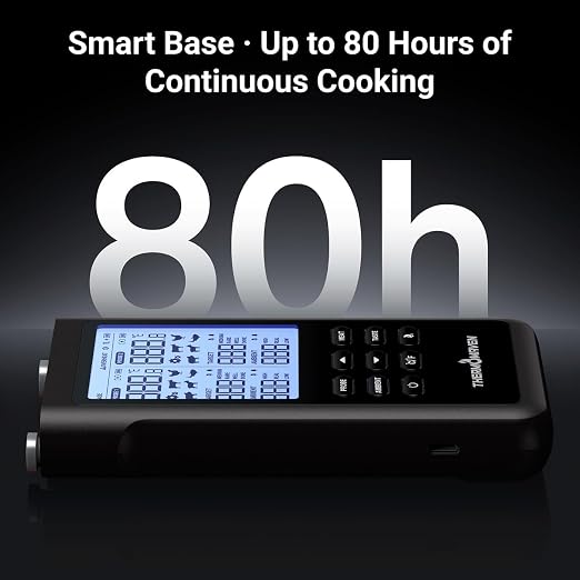 ThermoMaven 3000FT Smart Wireless Meat Thermometer – Sub-1G Long Range, 6 Sensors NIST Certified Accuracy, 2 Thin Probes, Standalone Base with Large LCD for Grill, Smoker, Oven, BBQ, Black