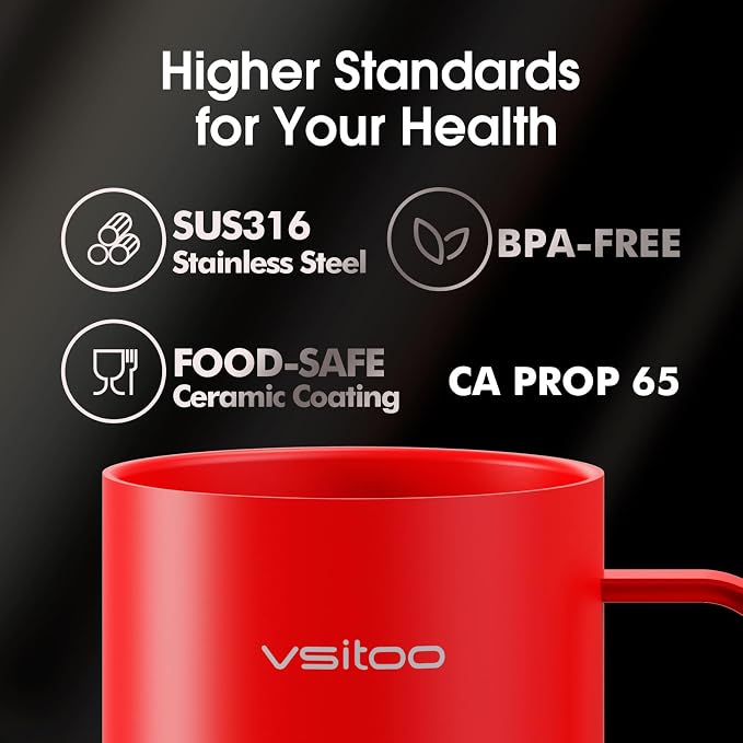 Vsitoo S3 Pro 16oz Self Heating Coffee Mug with AI Auto-Sensing, Smart Rechargeable Heated Mug Warmer 120-150℉, IPX7 Waterproof Temperature Control, Gift for Men Women - Red