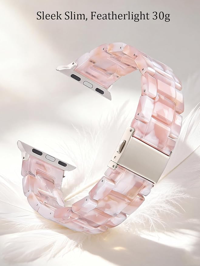 V-MORO Resin Bands Compatible with Apple Watch Series 11/10/9/8/7 Band 45mm 46mm Starlight Buckle Lightweight Fashion Fancy Strap Bracelet for iwatch Series SE/6/5/4/3/2/1(Floral Pink,42/44/45/46/49mm)
