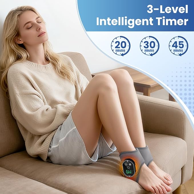 2PCS Cordless Ankle Heating Pad with Massager | Foot and Ankle Massager with Heat, Rechargeable Heated Foot Brace Wrap, 3 Vibration Modes, 4 Heating Modes