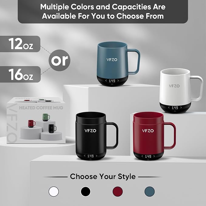 Smart Mug,Self Heating,Temperature-Controlled, Self-Heating Coffee Mug.LED Real-time Temperature Display. 180 Minutes Maximum Battery Life.Smart Coffee Cup(12oz, Ivory)