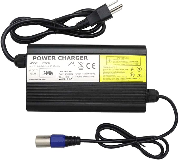 24V 8A Battery Charger with 3-Pin XLR Connector for Jazzy 1450, Invacare Pronto M51, Sunrise Medical, Quickie, Drive Medical Power Supply