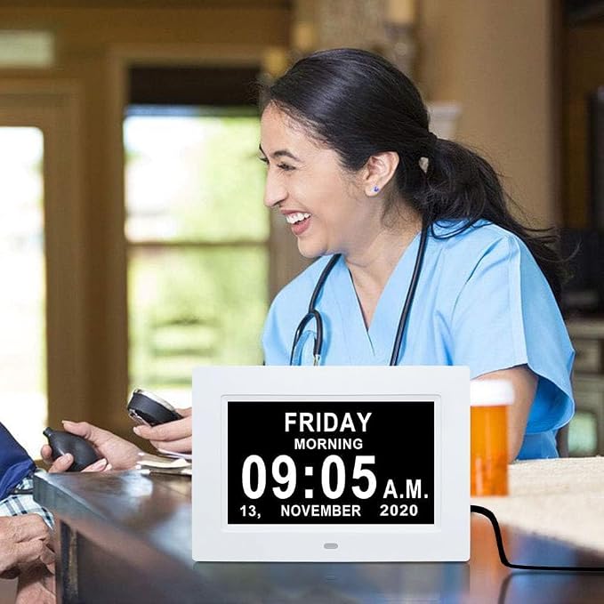 TMC 7 Inch Digital Clock with Day and Date for Elderly - 12 Alarm Options, Auto-Dim, Digital Clock Large Display Dementia Clock for Impaired Vision People, Age Seniors,Elderly, Alzheimer