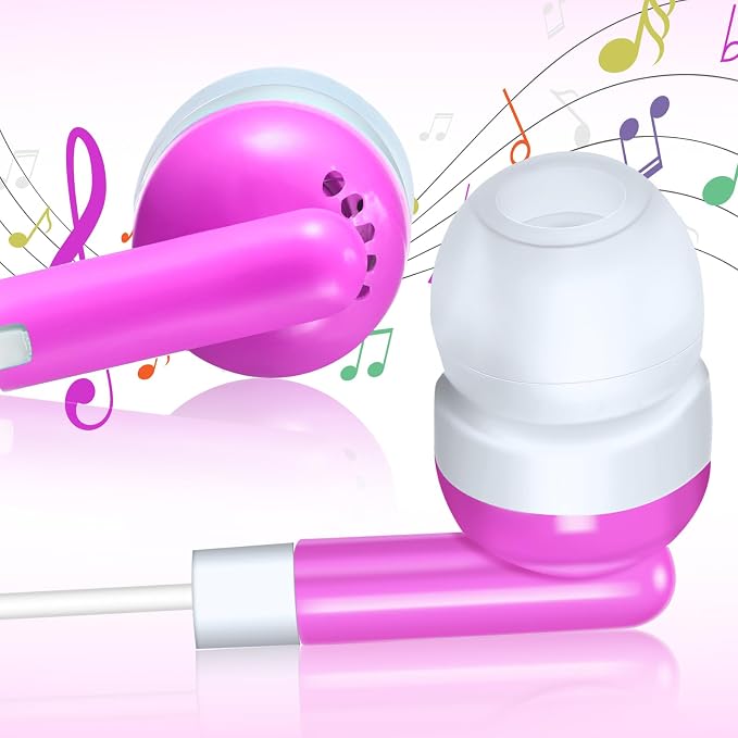 Konohan 100 Pcs Bulk Earbuds with Wire Basic Headphones in Ear for Libraries Laptop, No Microphone 3.5 mm Jack Earbuds Dot Headphones, Individually Bagged (Pink)