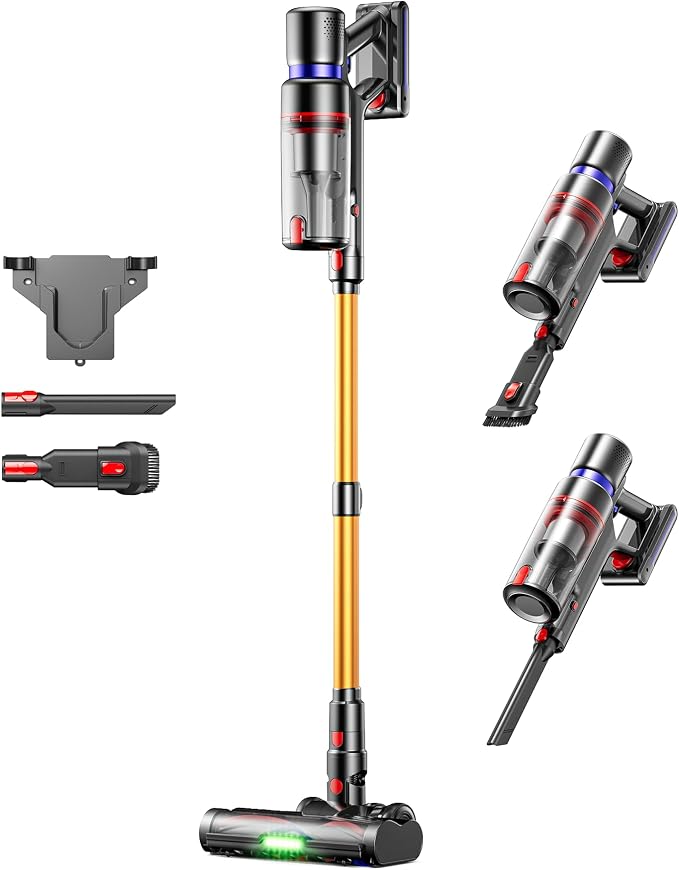 Cordless Vacuum Cleaner,600W 50KPA 70Mins Runtime for Home, Self-Standing Stick Vacuum with LED Display, Anti-Tangle, 8-in-1 Lightweight Vacuum for Pet Hair, Carpet, Hard Floor