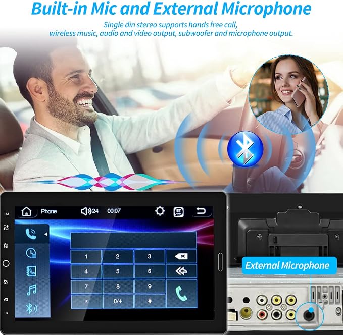 Hikity 10.1 Inch Single Din Car Stereo with Carplay Android Auto, Detachable Touch Screen Car Radio, Bluetooth FM Car Audio Receiver Support Mirror Link TF AUX USB SWC DVR Backup Camera