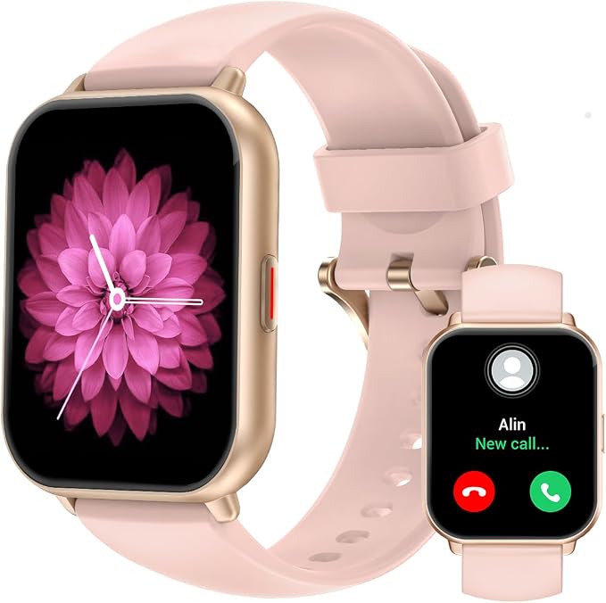 RUIMEN Smart Watches for Women Men (Answer/Make Calls, 2 Bands Included), 1.8" Smartwatch for iOS/Android Phones, Fitness Tracker Heart Rate/Sleep Monitor Digital Watch Waterproof (Pink)