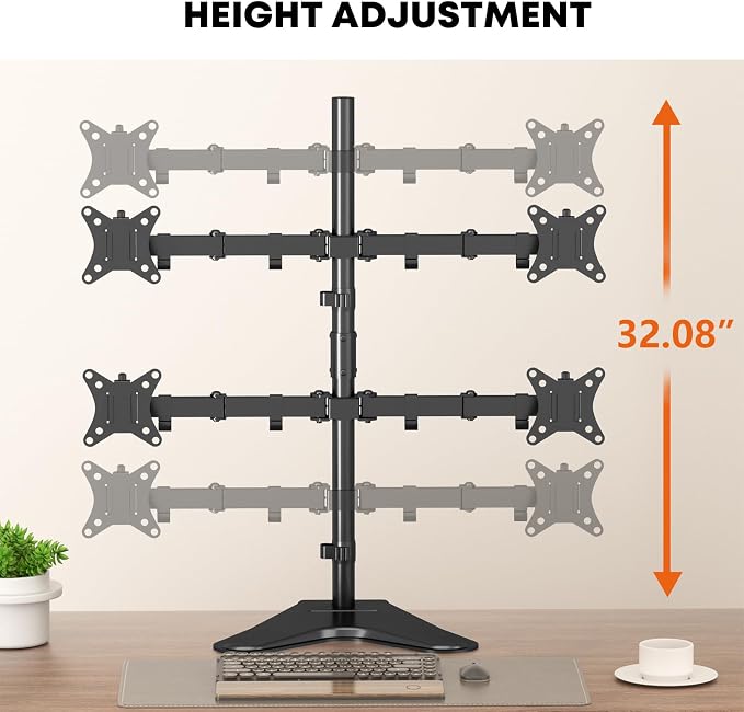Quad Monitor Stand, Fully Adjustable Stacked 4 Screen Desk Mount for 17 to 32 Inch Computer Screens,Hold up to 19.8lbs Each,Black