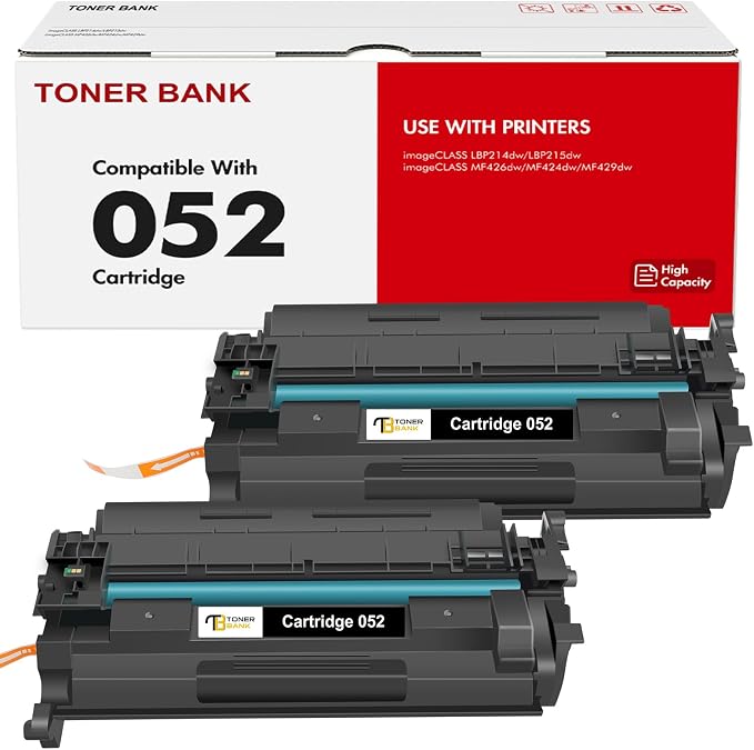 052 Black Toner Cartridge 2-Pack: Compatible Replacement for Canon 052 052H Toner Cartridge High Yield CRG052 for Canon imageCLASS MF426dw MF424dw MF429dw LBP215dw LBP214dw LBP210 MF420 Series Printer