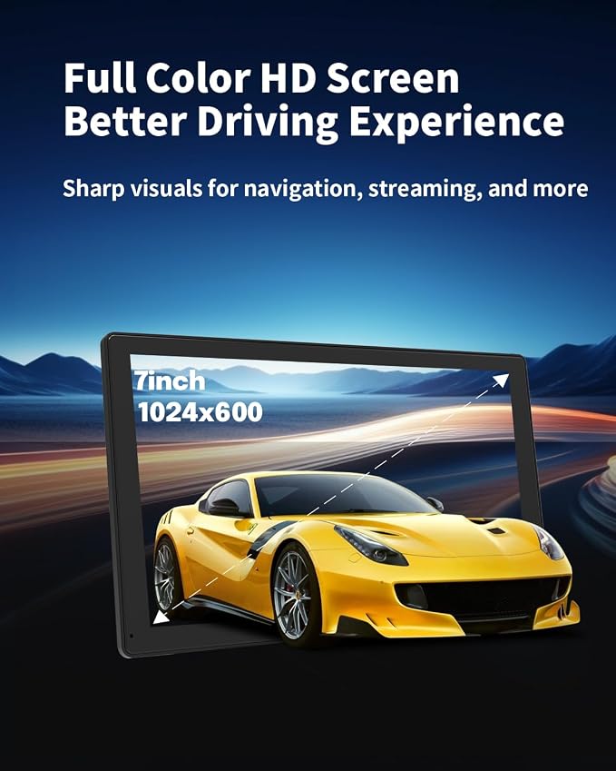7 Inch Wireless CarPlay Screen for Car, Portable Car Stereo Touch Screen for Apple CarPlay & Android Auto with Backup Camera, Voice Control, BT Music, Navigation, Mirror Link